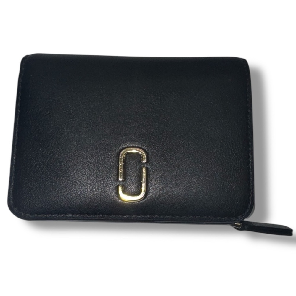 MARC JACOBS The J Marc Mini Compact Wallet black leather w/ gold hardware SALE​